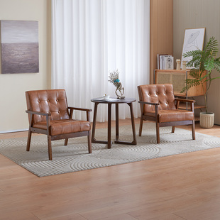 网红单人椅小户型客厅，实木休闲椅宿舍卧室，现代极简皮艺懒人小沙发