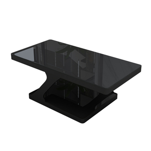 黑色钢化玻璃茶几简约现代长方形组合双层办公室茶柜茶桌小户型