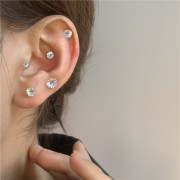 S925通体纯银~锆石小耳钉养耳洞睡觉不用摘的耳环耳棒高级感耳饰