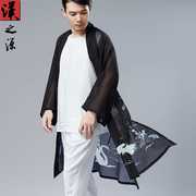 夏季中国风薄款防晒衣男中式汉服雪纺印花中长款长衫披风古风仙气