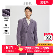 jdv男装春秋紫色条纹双排，扣平驳领时尚，长袖西服西装外套