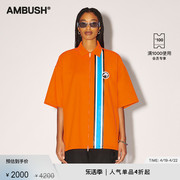 ambush男女同款，橙色棉质宽松条纹，拉链开襟短袖衬衫