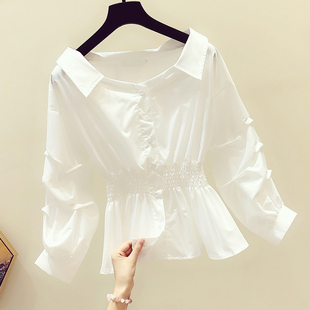 韩国白色衬衫女长袖2021春季洋气收腰显瘦设计感小众雪纺上衣