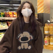 美拉德棕咖色卫衣女oversize大码宽松情侣秋冬外套潮ins显瘦上衣