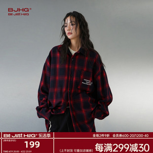 BJHG不计后果 美式vintage红格子衬衫男秋冬潮牌高级衬衣长袖外套