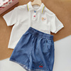 实用小单品各种t恤都可搭120-160女童夏季薄软刺绣樱桃牛仔短裤