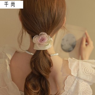 发卡高级韩国超仙侧边法式甜美优雅仙气网纱玫瑰花发饰女气质
