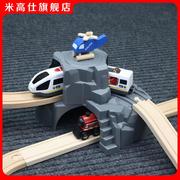 多用双层隧道木质轨道车配件木制小火车儿童路轨男孩拼装益智玩具