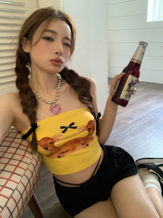 抹胸女韩版黄色短款动物图案性感辣妹风外穿修身显瘦打底上衣