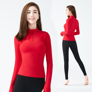 冬天瑜伽服上衣红色高颜值设计感2023秋冬款立领加厚健身套装
