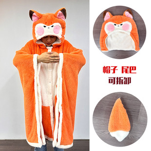 原创设计红色兔子睡衣睡袍可爱橘色，狐狸毛绒玩具，披风斗篷女孩礼物