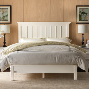 和年美家主卧家具美式竖条床高床头双人大床简约欧式白色全实木床