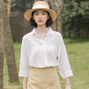 白色七分袖设计感雪纺，百搭防晒薄衬衫，女春季上衣2023韩版宽松