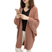 韩国202d2年秋冬针织开衫，中长款蝙蝠袖显瘦宽松毛衣外套女披