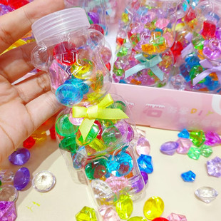 儿童宝石玩具水晶塑料钻石女孩手工串珠手链diy材料小熊塑料盒装