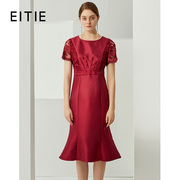 设计总监然姐鱼尾，显瘦红色礼服，连衣裙秋季气质优雅大气