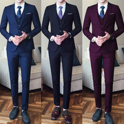 韩版西服套装男士三件套修身职业商务正装大学生，伴郎小西装新郎结