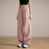 resumm粉色卫裤女美式宽松2024垂感直筒，裤子小个子休闲运动裤