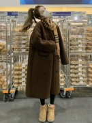 美拉德咖啡色皮毛一体羊羔毛外套(毛外套)女秋冬中长款大衣流行韩系