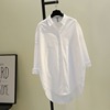 衬衫#2024春装白色中长款复古港风长袖衬衫，女士设计感小众
