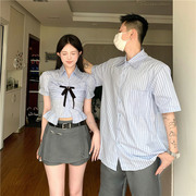 情侣装夏季小众设计感韩版短袖，衬衫女两件套法式一衣一裙ins潮牌