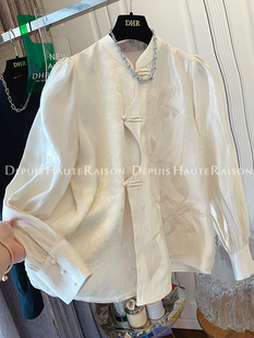 DHR 高级感超好看新中式中国风刺绣泡泡袖衬衫上衣女装春季