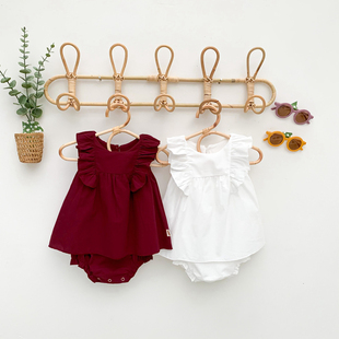 女宝宝夏装连衣裙，一岁半红色周岁衣服夏季礼服连体衣纯棉婴儿裙子