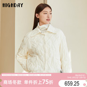 highday轩日商场短款女装2023冬季翻领设计感薄款白色棉衣ins
