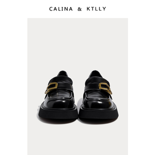 calna&ktly小皮鞋女英伦学院风方扣厚底，粗跟圆头一脚蹬单鞋乐福鞋