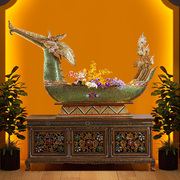 异丽泰国木雕金箔软装大龙舟落地摆件东南亚风格会所创意装饰摆设