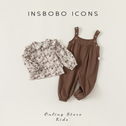 INSbobo女童套装2024气质印花女宝衬衫背带裤两件套时尚休闲