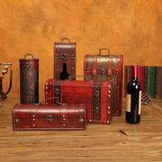 复古手提式红酒盒单支双支葡萄酒盒包装盒木质收纳盒通用酒箱礼盒
