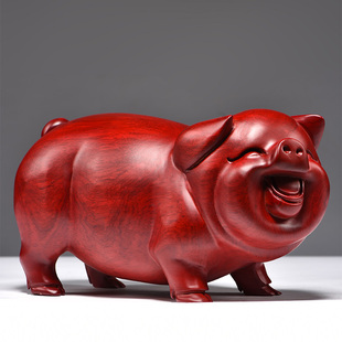 红花梨木雕猪摆件，十二生肖实木动物，客厅家居桌面装饰品红木工艺品