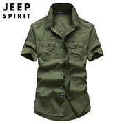 jeepspirit短袖衬衫男士，夏季休闲宽松衬衣，大码薄款纯棉男装21244