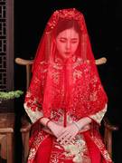 2023新娘头纱红色蕾丝结婚纱秀禾服红盖头中式复古风刺绣网纱蒙头