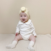春秋季婴儿纯棉连体衣女儿童洋气娃娃领长袖包屁衣三角哈衣打底衫