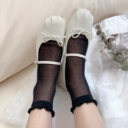 韩国东大门金银丝(金银丝)木，耳边短袜超薄透亮丝少女花边袜白色玻璃丝丝袜