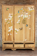 手绘衣柜新中式香樟木实木衣柜仿古衣柜古典彩绘定制卧室三门衣柜