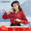 Lagogo拉谷谷2022年冬季气质立领新年战衣红色长袖上衣女衬衫