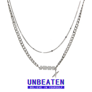 unbeaten不掉色钛钢字母，双层项链潮男嘻哈小众，设计高级感锁骨链女