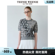 TeenieWeenie小熊女装2024春装复古提花图案短袖针织衫套头衫