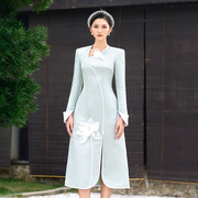 越南小众设计师rmt2024年春夏清幽荷花淡蓝色，任意弧线长裙