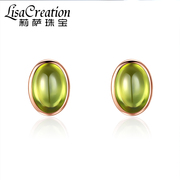 lisa creation18k金天然钻石橄榄石耳钉精致简约小巧耳饰耳钉