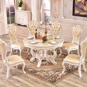 欧式大理石餐桌椅组合火锅，桌全实木别墅酒店，餐桌旋转圆形饭桌子