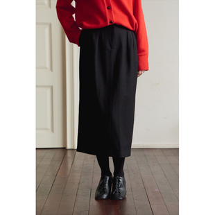 itoshiroshi高腰黑色斜纹精纺，羊毛优雅双褶裥西装，直筒裙半身裙