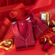 礼盒两套价情侣睡衣女，春秋款冰丝，红色结婚新婚男士家居服套装夏季