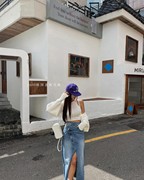 直邮韩国一片式设计感蝙蝠袖针织开衫女春款长袖外搭披肩