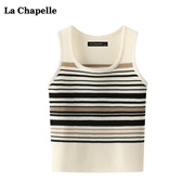 拉夏贝尔/La Chapelle夏季条纹吊带针织背心女修身内搭无袖上衣