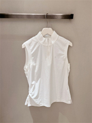 白色半拉链立领无袖T恤运动上衣2024春夏修身显瘦背心衬衫女
