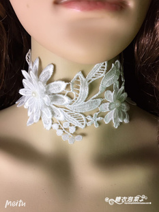 新女首饰品 复古宫廷哥特云朵宽蕾丝项链 礼服颈饰 白色花朵